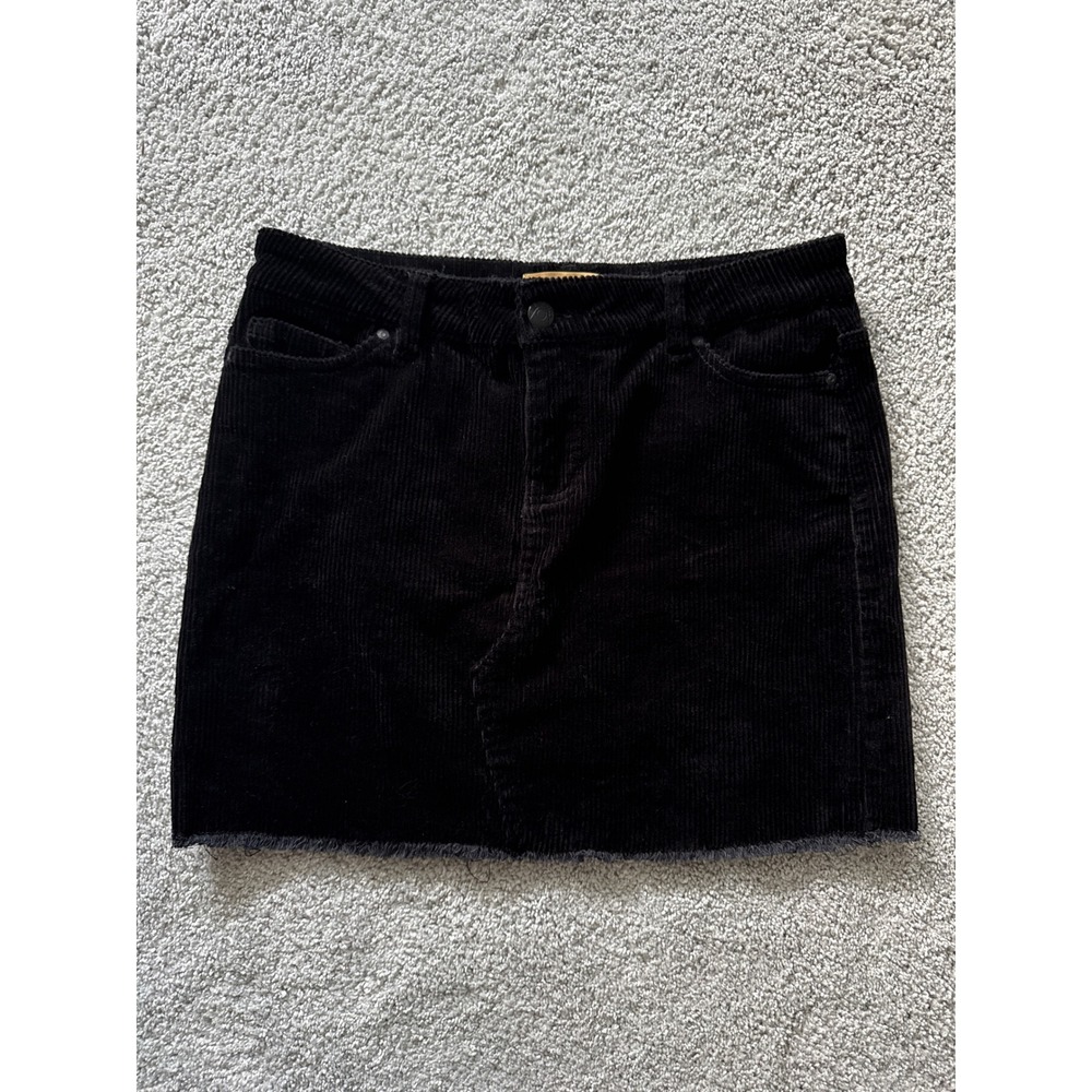 Blue Spice Black Corduroy Mini Skirt Frayed Hem Size 5‎ Y2K Grunge